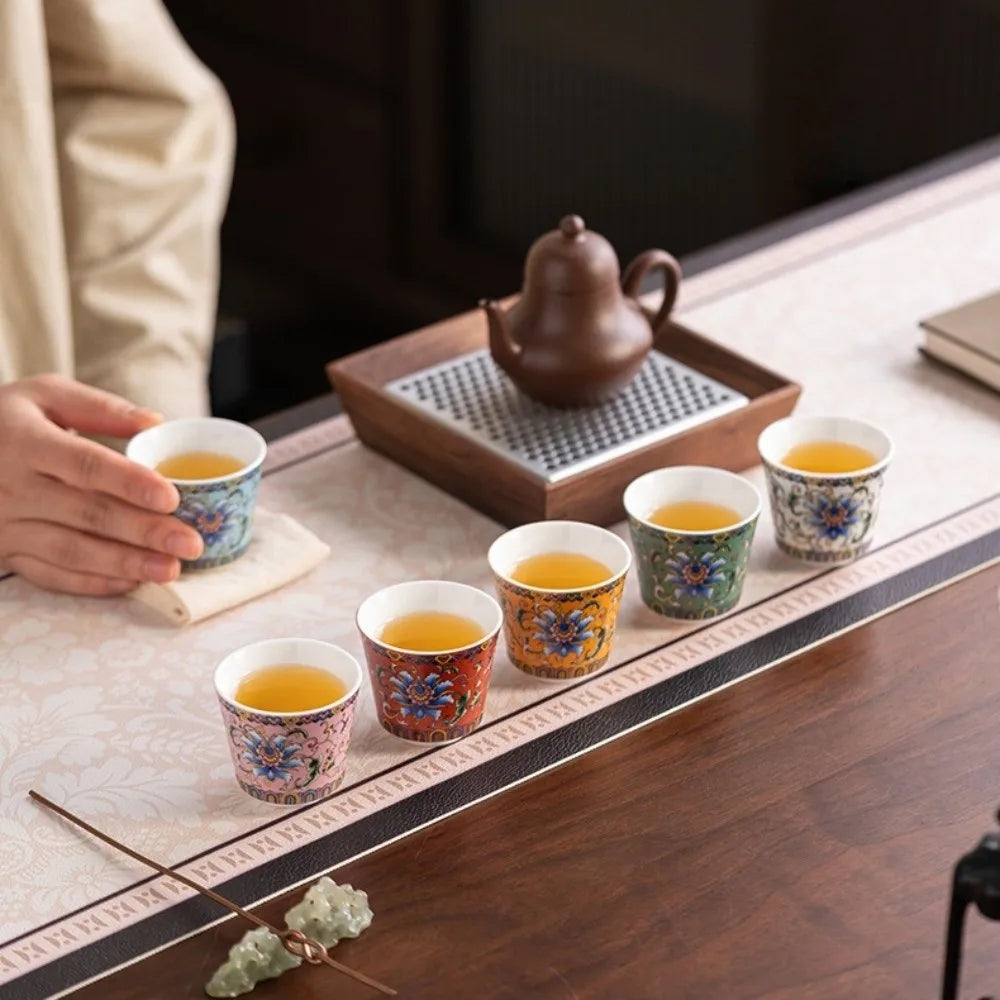6pcs/set Kung Fu Tea Set Flower Tea Cup Chinese Style Vintage Ceramic - Your Ritual Hub 