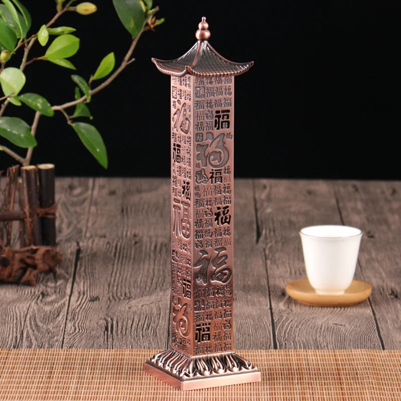 Tea Ceremony Large Vertical Incense Burner Scripture Alloy Column