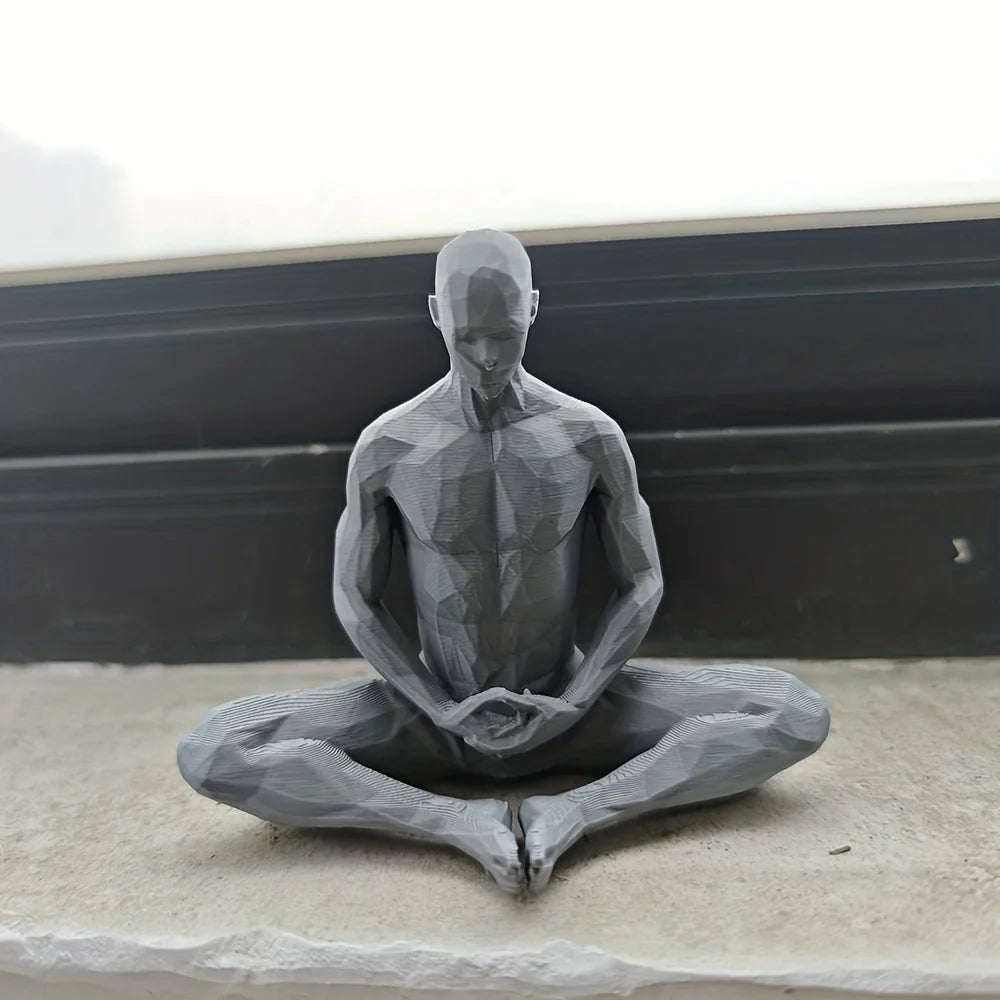 Geometric Polygon Seated Figure Sculpture – Zen Meditation Desktop Décor