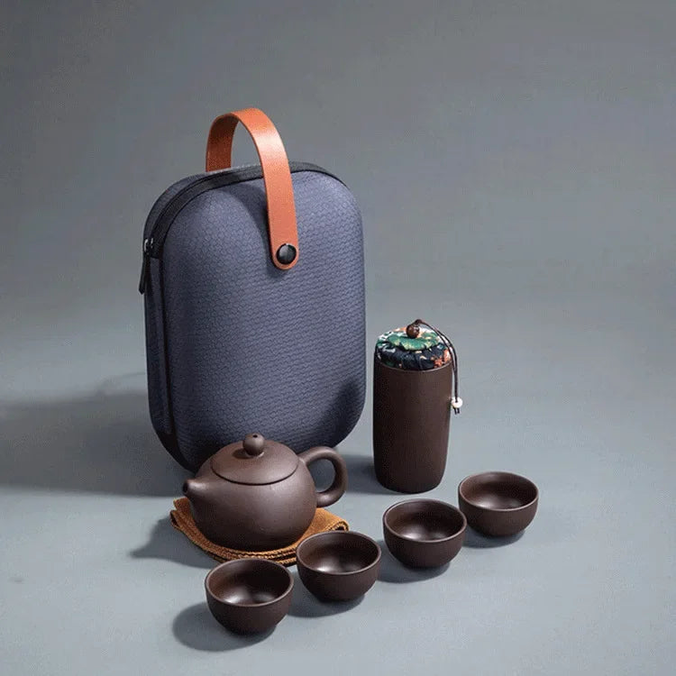 Purple Clay Travel Tea Set — 1 Pot & 4 Cups