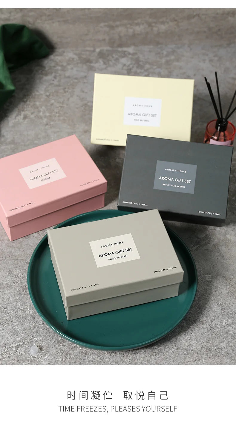 2Pcs Gift Box Set Aromatherapy Essential Oil Rattan Handmade Clear Scented Candle Lamp - Your Ritual Hub 