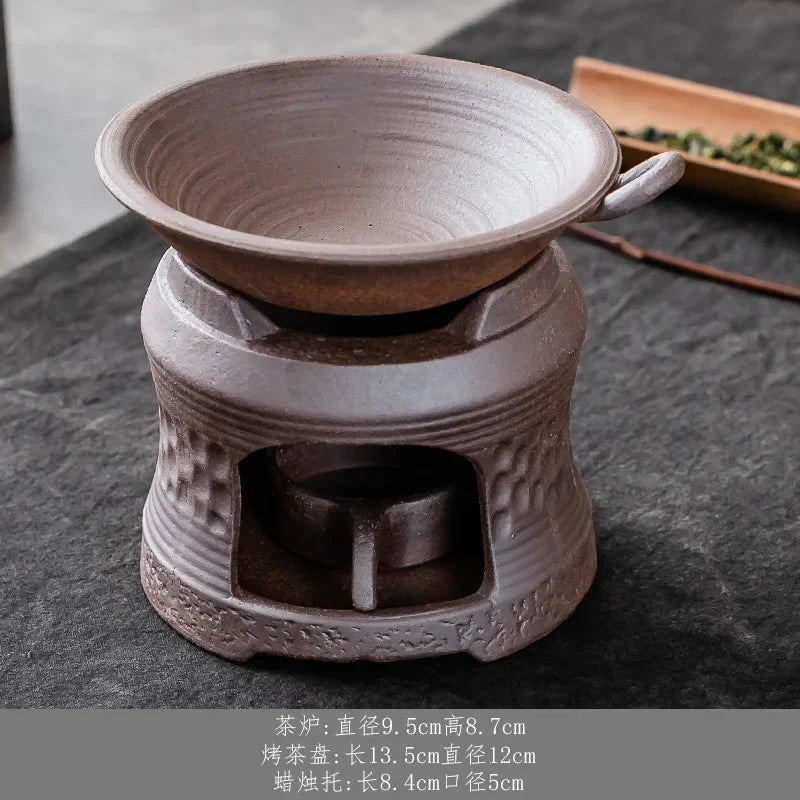 3-in-1 Ceramic Tea Warmer Stove – Coarse Pottery Fragrance Dispenser & Candle Holder
