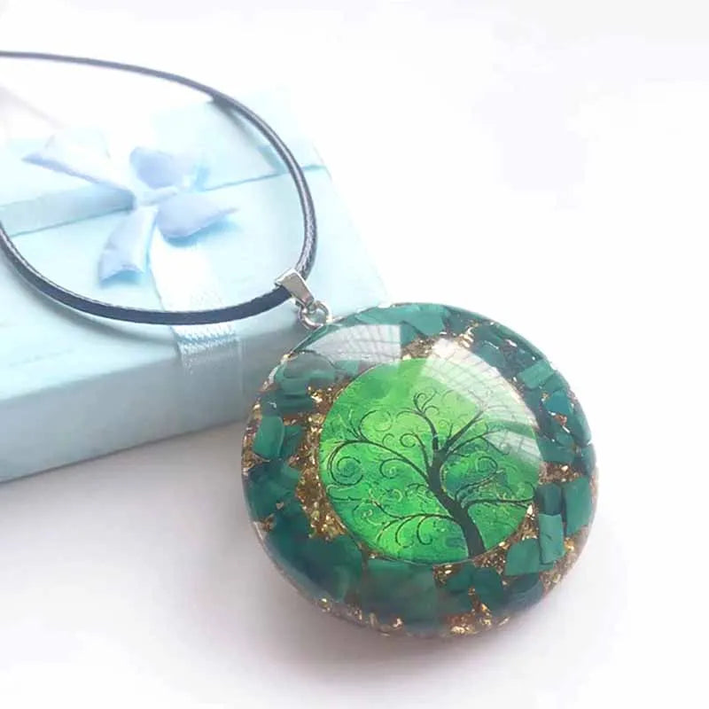 Orgonite Chakra Pendant Necklace – Green Malachite Tree of Life | Energy Healing