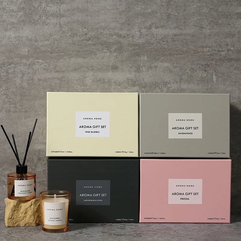 2Pcs Gift Box Set Aromatherapy Essential Oil Rattan Handmade Clear Scented Candle Lamp - Your Ritual Hub 