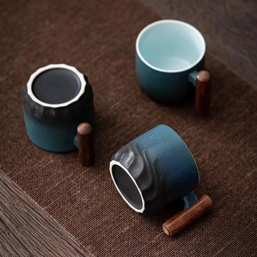6pcs Set Ceramic Retro Espresso Coffee Cup With Wooden Handle - Your Ritual Hub 