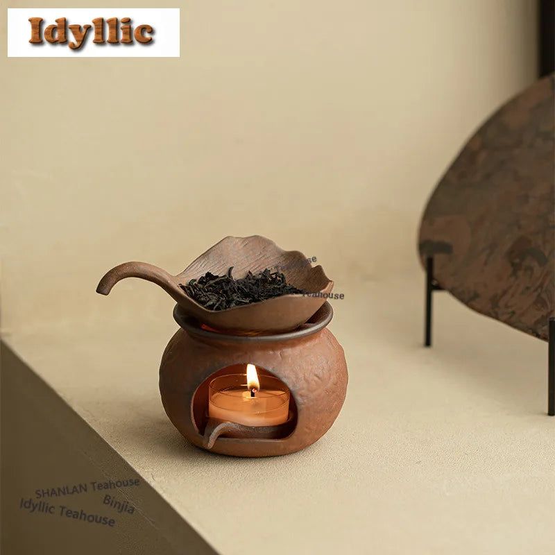Handmade Ceramic Tea Warmer Stove – Coarse Pottery Alcohol Burner Stand