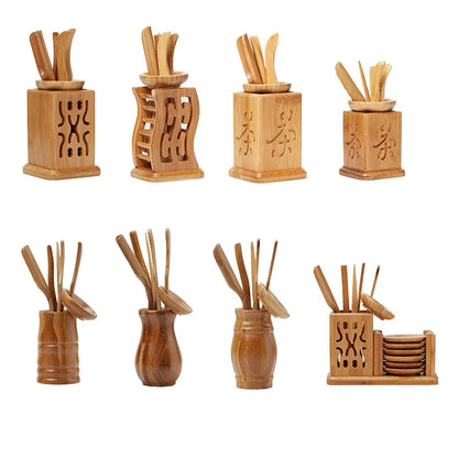 Handmade Kung Fu Tea Sets Vintage Puer Knife Spoon Tea Tools Set Tea Ceremony Utensils Chinese Bamboo Clip Strainer 6pc/set