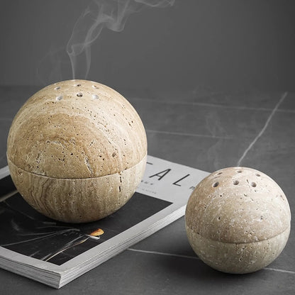 Travertine Marble Incense Burner Textured Spherical Aromatherapy