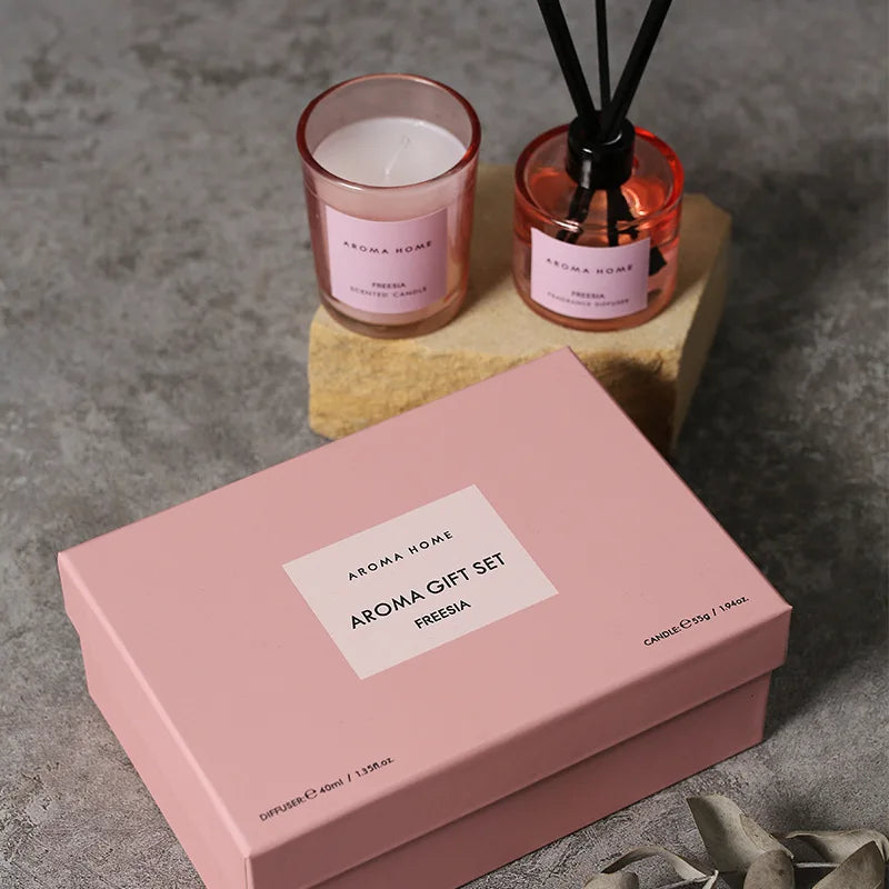 2Pcs Gift Box Set Aromatherapy Essential Oil Rattan Handmade Clear Scented Candle Lamp - Your Ritual Hub 