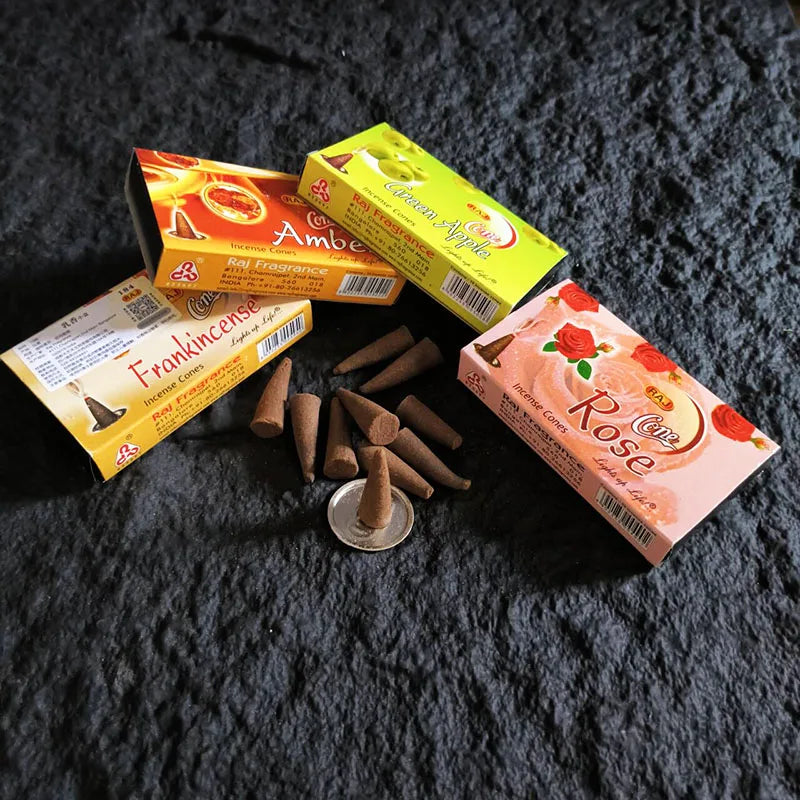 Handmade Indian Incense Frankincense Patchouli Tower Incense Cones with Metal Incense Base Buddhist Ornaments Home Fragrance - Your Ritual Hub 