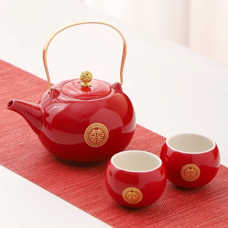 Red Ceramic Teaware Suit Chinese Handmade