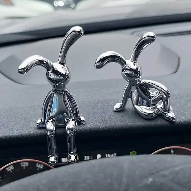 Silver Chrome Rabbit Duo Figurines – Set of 2 Sculptural Decor Statues