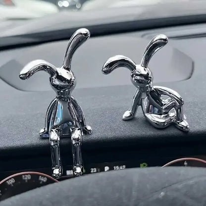 Silver Chrome Rabbit Duo Figurines – Set of 2 Sculptural Decor Statues