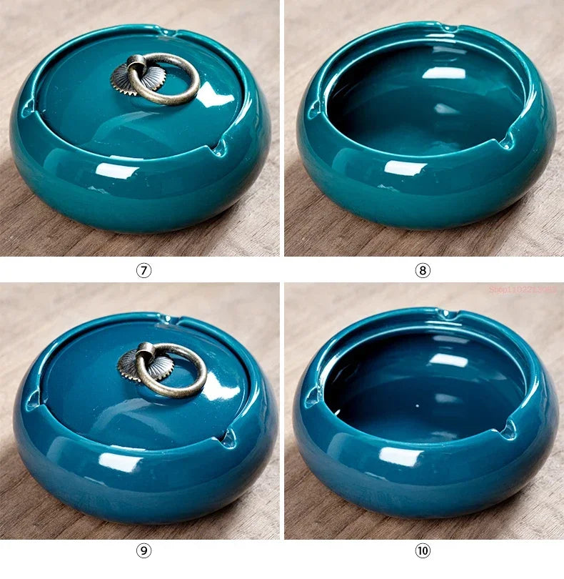 Round Ceramic Ashtray with Lid, 10 Styles