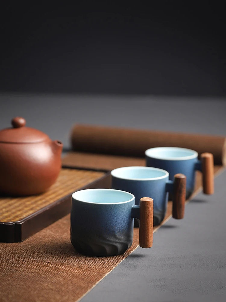 6pcs Set Ceramic Retro Espresso Coffee Cup With Wooden Handle - Your Ritual Hub 