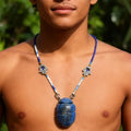 Lapis Lazuli Scarab Pendant Necklace with Hamsa Chain