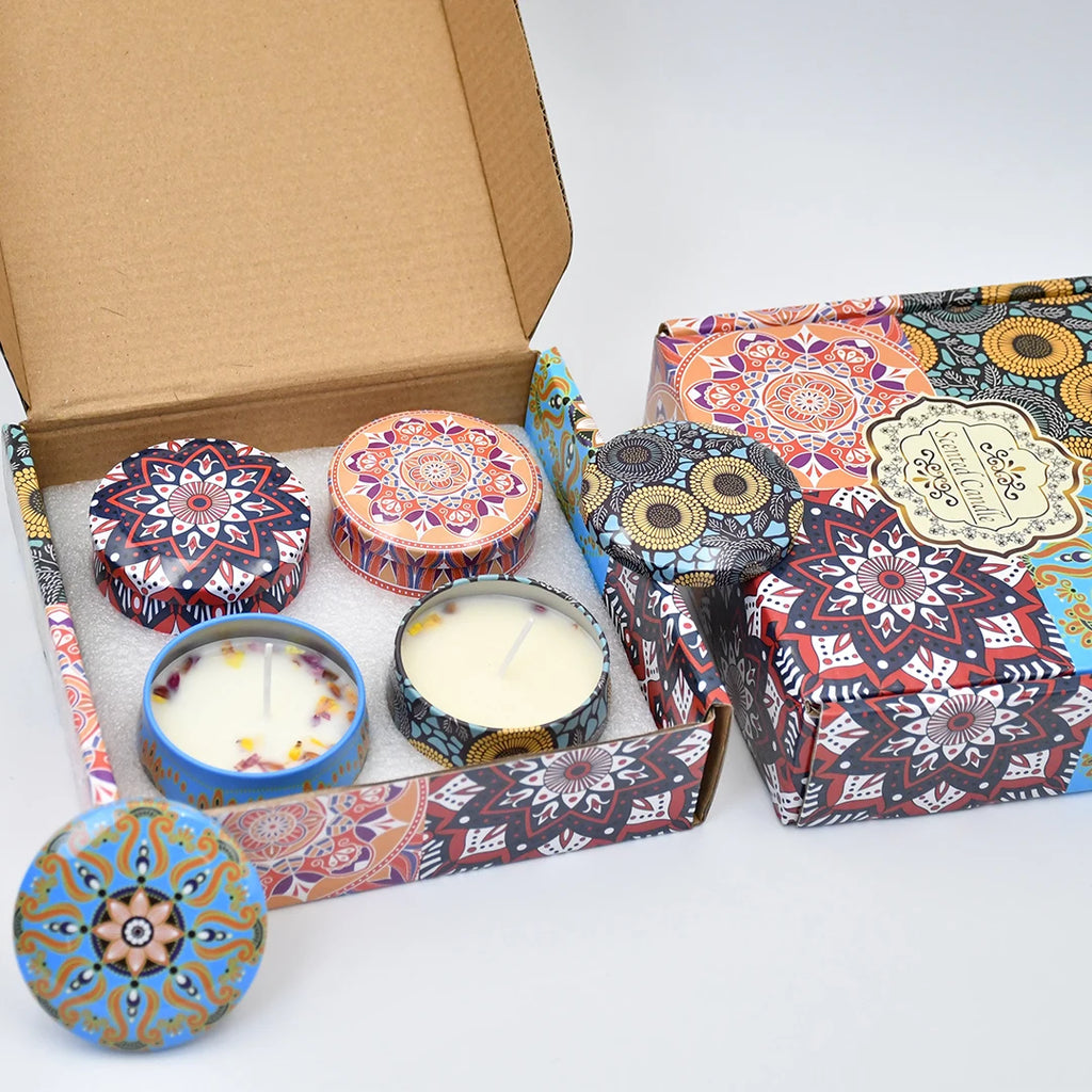 4Pcs/Box Scented Candle Set Gift Islamic Arabian Patterns Fragrance Candle Jar Smokeless - Your Ritual Hub 