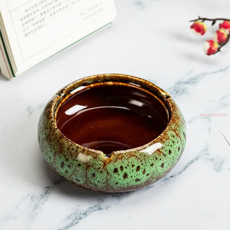 Round Ceramic Ashtray with Lid, 10 Styles