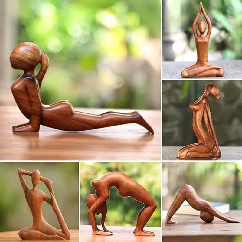 Yoga Girl Wood Carving Wooden Yoga Meditation Statue Handmade Wood Carving