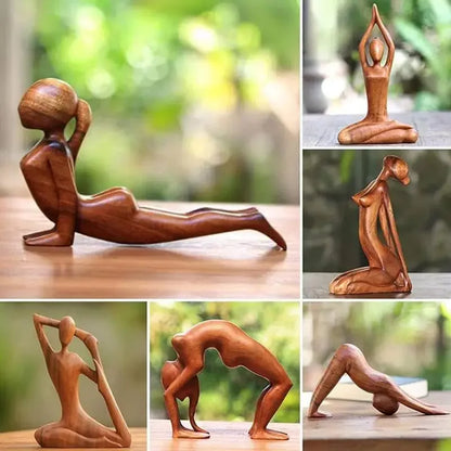 Yoga Girl Wood Carving Wooden Yoga Meditation Statue Handmade Wood Carving
