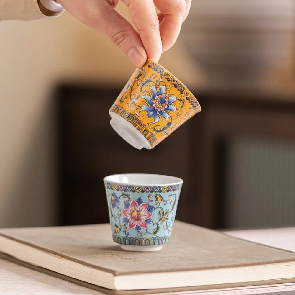 6pcs/set Kung Fu Tea Set Flower Tea Cup Chinese Style Vintage Ceramic - Your Ritual Hub 