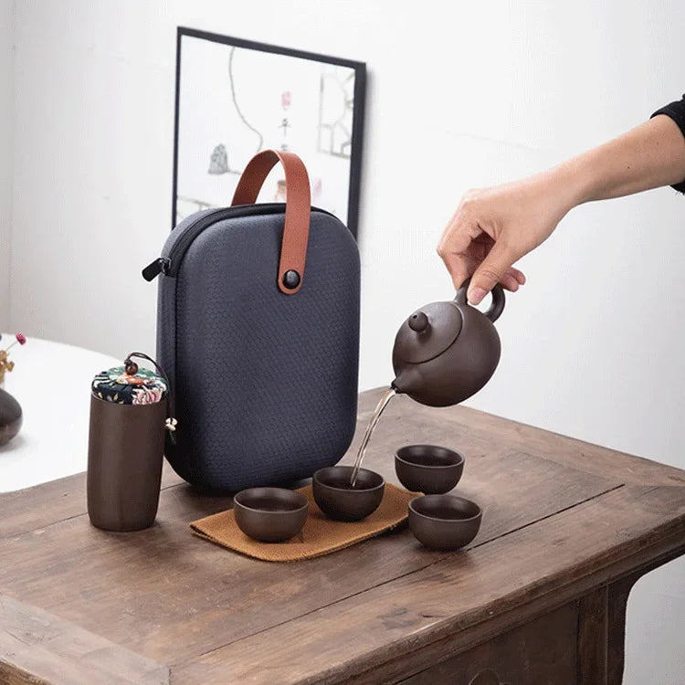 Purple Clay Travel Tea Set — 1 Pot & 4 Cups