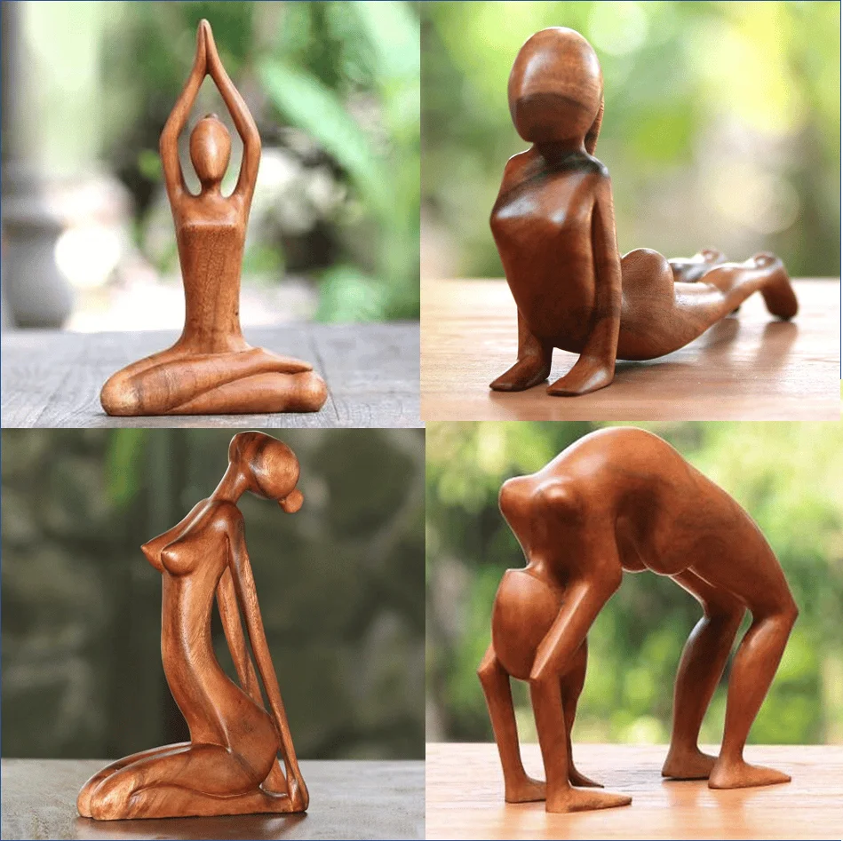 Yoga Girl Wood Carving Wooden Yoga Meditation Statue Handmade Wood Carving