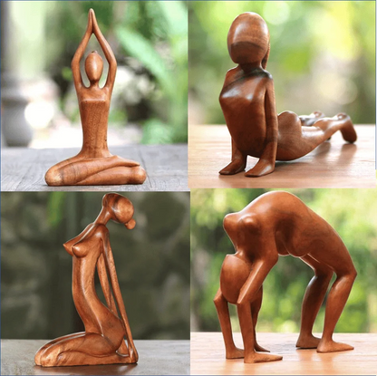 Yoga Girl Wood Carving Wooden Yoga Meditation Statue Handmade Wood Carving