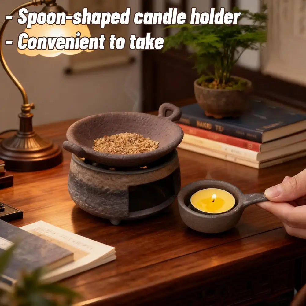 Coarse Pottery Herb Burner, Multi-Functional Ceramic Aromatherapy - Your Ritual Hub 