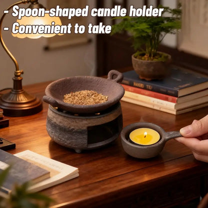 Coarse Pottery Herb Burner, Multi-Functional Ceramic Aromatherapy