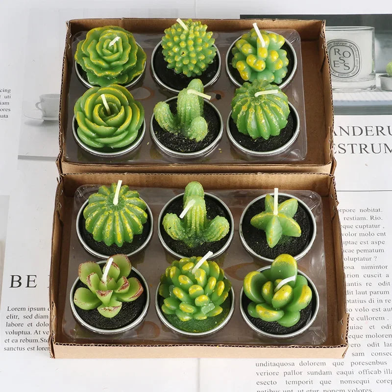 12pcs Mini Cactus Candles Succulent Greenery Candles Flameless - Your Ritual Hub 