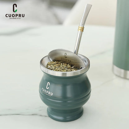 Yerba Mate Gourd Set — Double-Wall Steel Cup & Bombilla