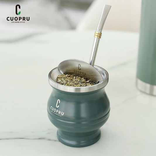 Yerba Mate Gourd Set — Double-Wall Steel Cup & Bombilla