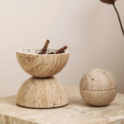Travertine Marble Incense Burner Textured Spherical Aromatherapy