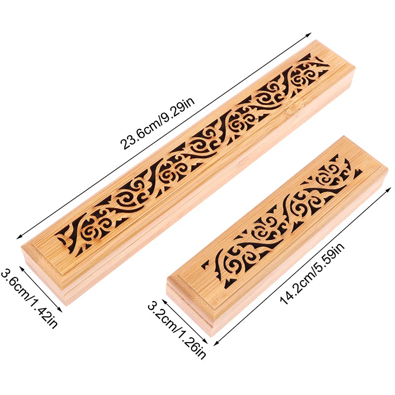 Bamboo Incense Burner Box with Ash Catcher Plate
