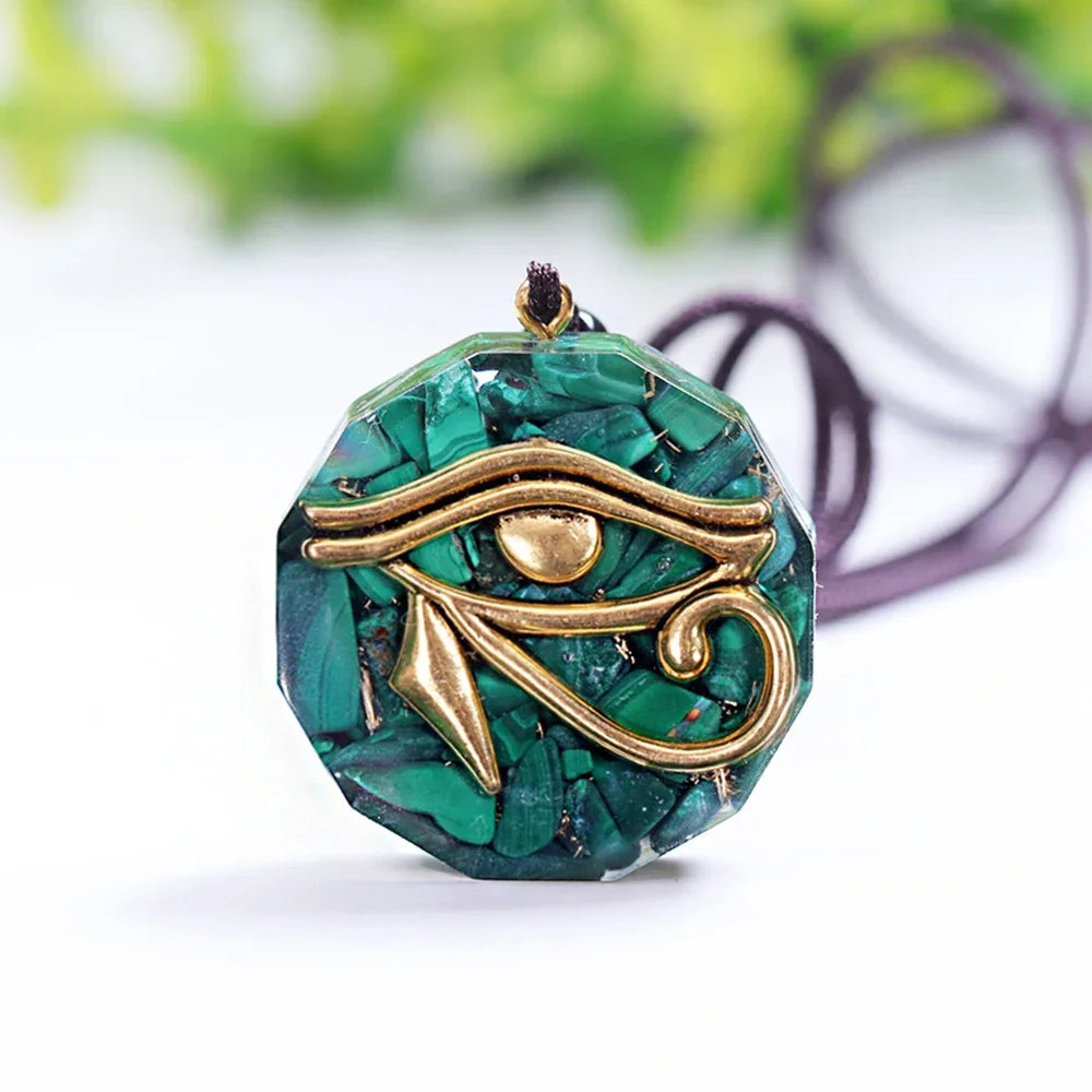 Eye of Horus Orgone Energy Pendant Necklace – Malachite, Lapis Lazuli & Healing Crystals