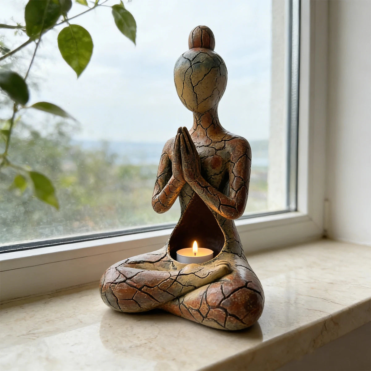 Crackle Earth Meditation Goddess – Resin Prayer Sculpture for Altar & Sacred Space
