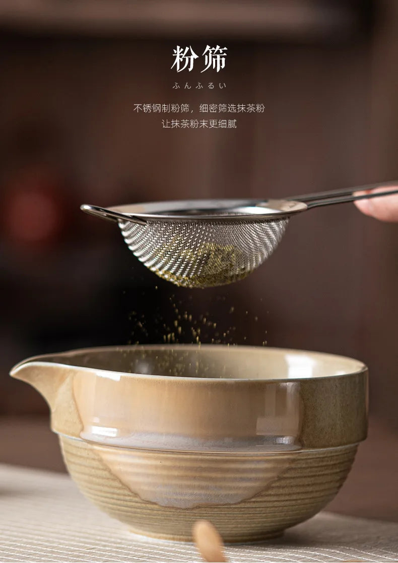 2025 Vintage Matcha Set 4pcs Ceramic Spout Bowl Whisk Bamboo Chasen