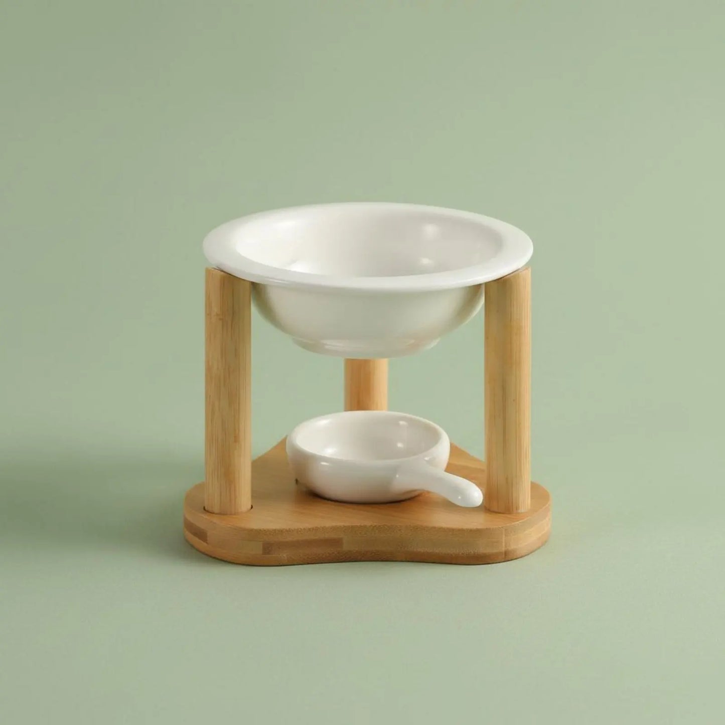 Ceramic Oil Warmer Bamboo Frame Wooden Aroma Lamp