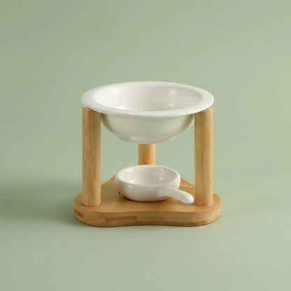 Ceramic Oil Warmer Bamboo Frame Wooden Aroma Lamp