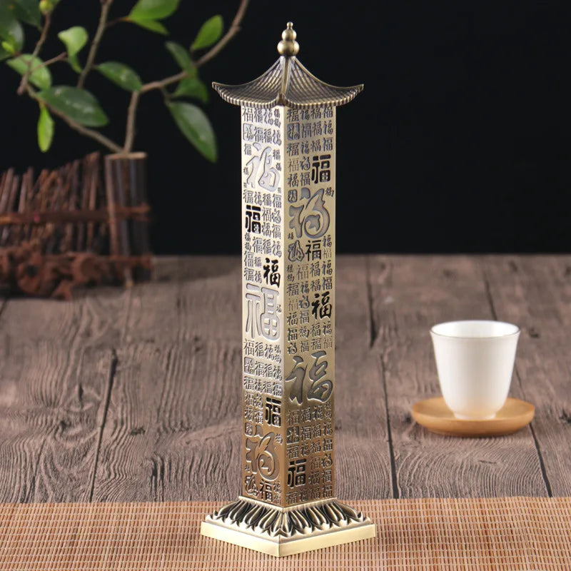 Tea Ceremony Large Vertical Incense Burner Scripture Alloy Column