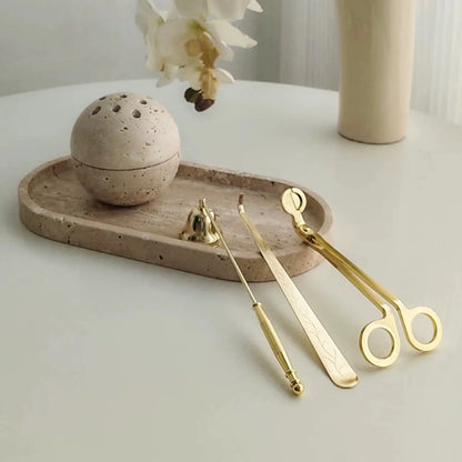 Travertine Marble Incense Burner Textured Spherical Aromatherapy