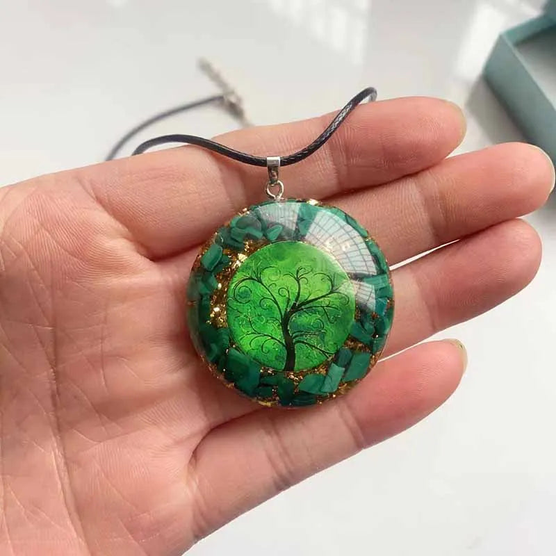 Orgonite Chakra Pendant Necklace – Green Malachite Tree of Life | Energy Healing