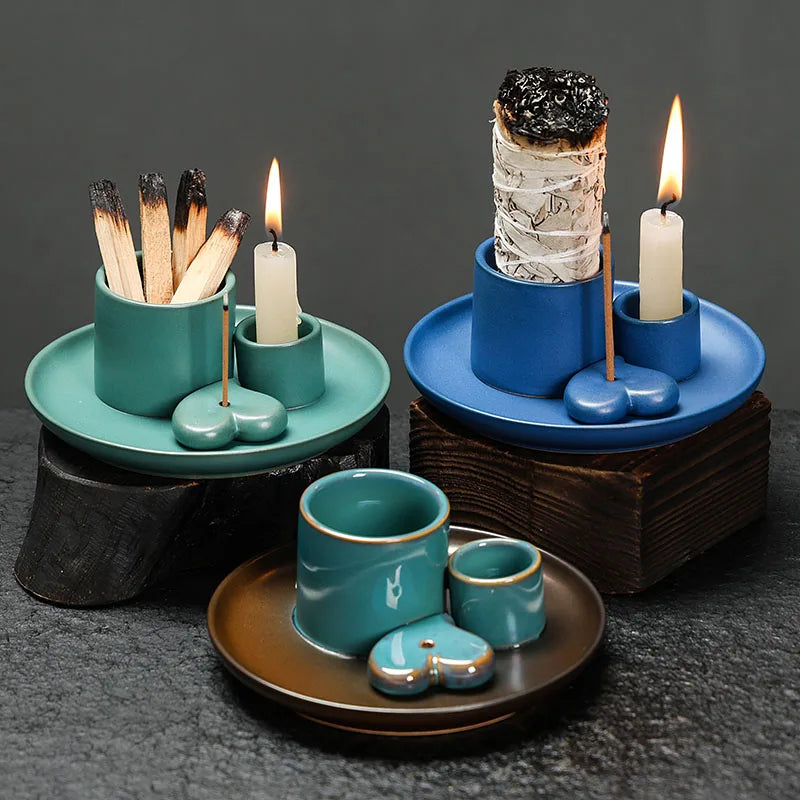4-in-1 Ceramic Incense & Sage Burner Set - Your Ritual Hub 