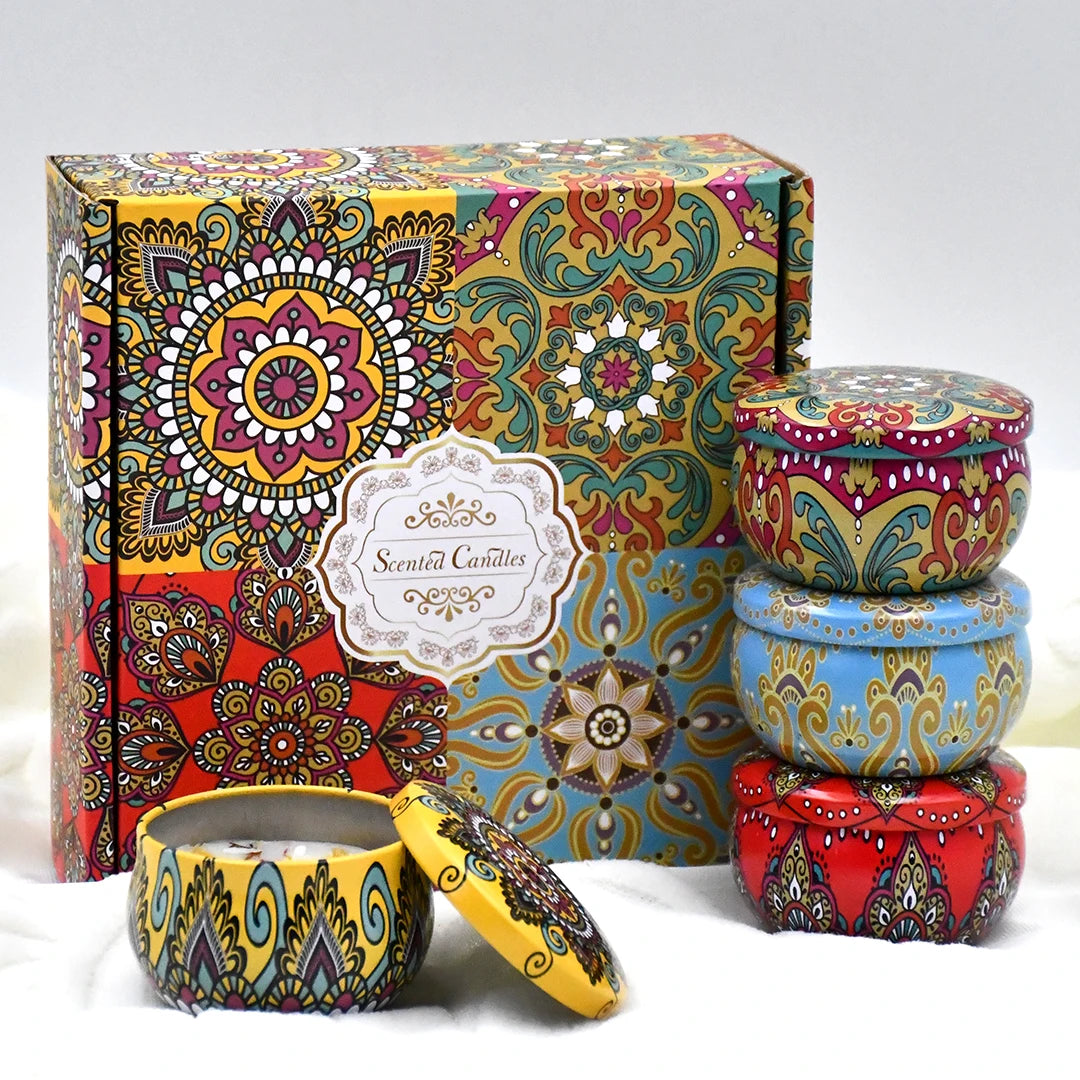 4Pcs/Box Scented Candle Set Gift Islamic Arabian Patterns Fragrance Candle Jar Smokeless - Your Ritual Hub 