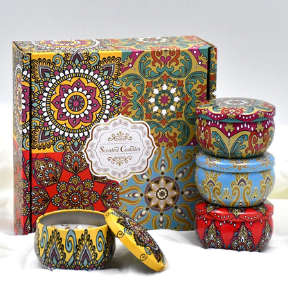4Pcs/Box Scented Candle Set Gift Islamic Arabian Patterns Fragrance Candle Jar Smokeless