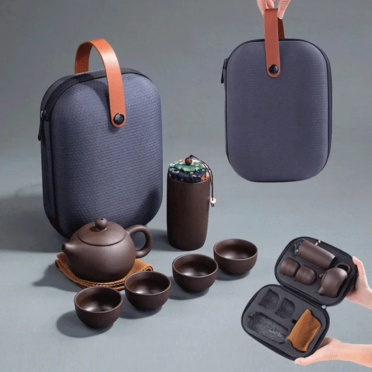 Purple Clay Travel Tea Set — 1 Pot & 4 Cups