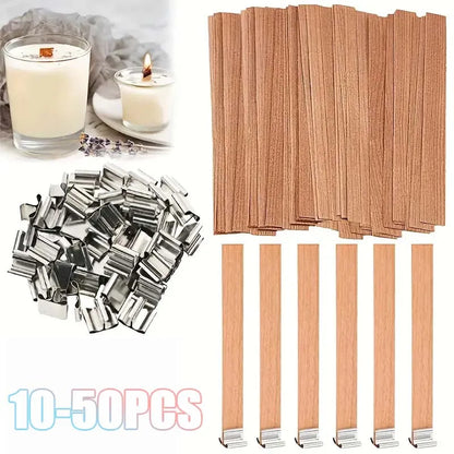 Natural Wooden Candle Wicks with Sustainers — DIY Supply