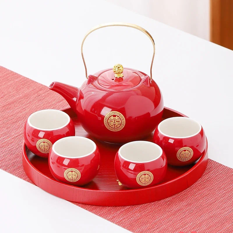 Red Ceramic Teaware Suit Chinese Handmade