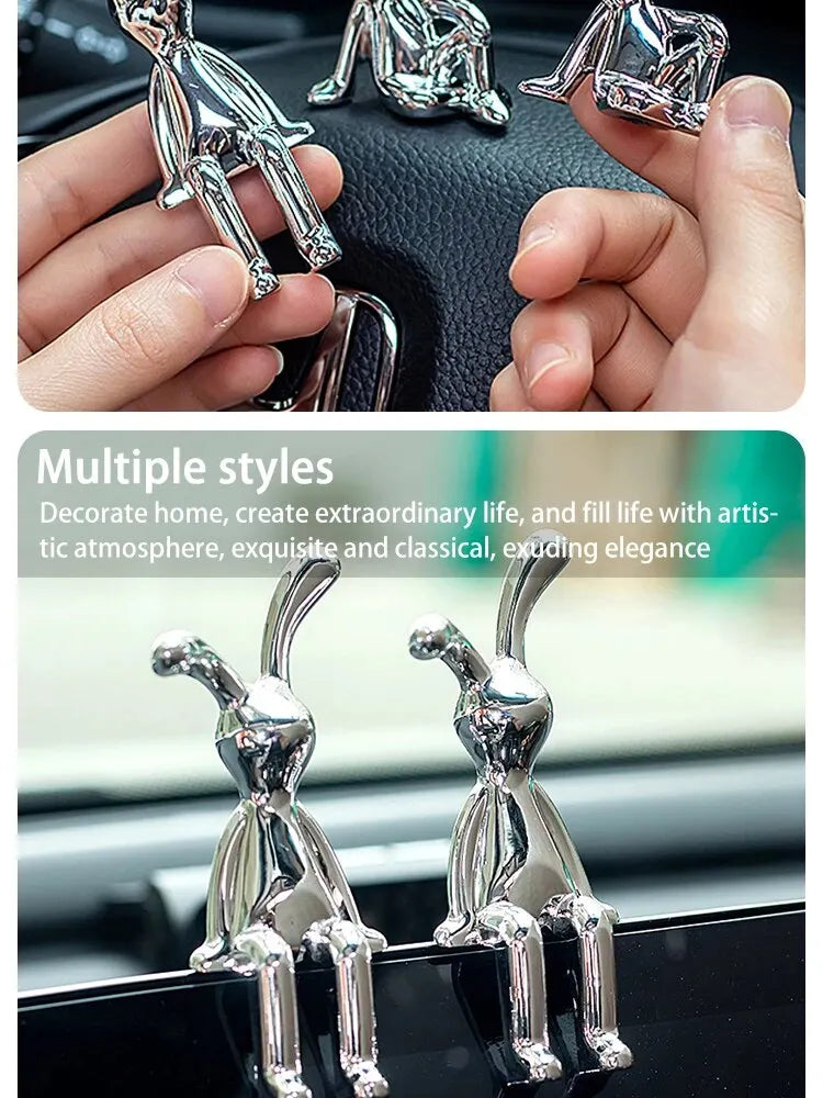 Silver Chrome Rabbit Duo Figurines – Set of 2 Sculptural Decor Statues